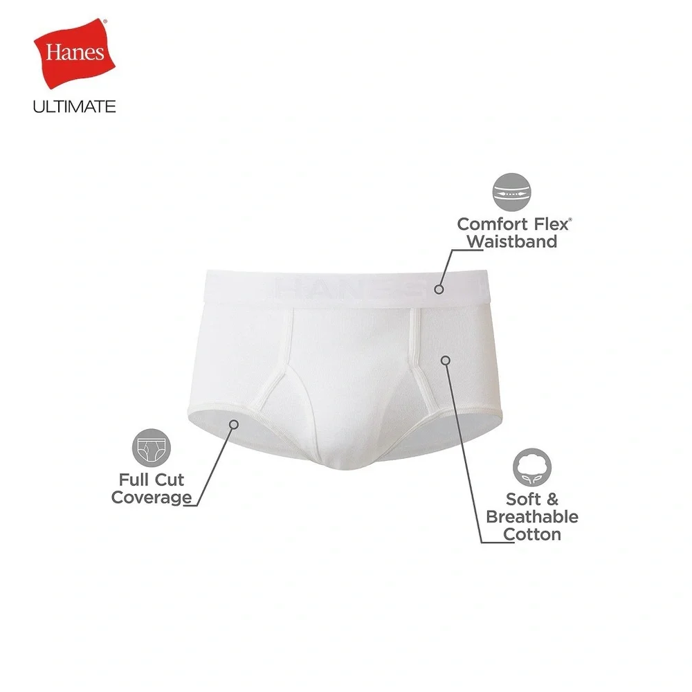 HANES Men’s 7-Pack Ultimate Moisture-Wicking Full Cut White Brief Underwear